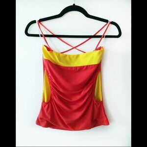 Y2K Vibrant Orange & Yellow Tank Top with Pocket, Women's S/M